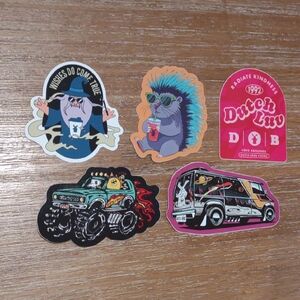 Dutch Bros Original Sticker(s), Set of 5, Porcupine, Monster Truck, Love, Wizard